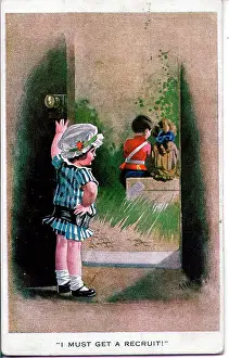 Recruit Prints: Postcard, Two girls and a soldier - I must get a recruit! Date: 1914-1918