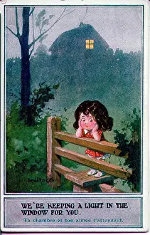 Keeping Prints: Postcard, Little girl dreaming of her soldier - We're keeping a light in the window for you