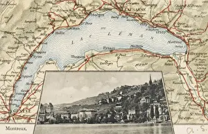 Postcard map of Lake Geneva