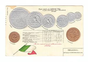 Equivalent Gallery: Postcard, Mexican flag and coins