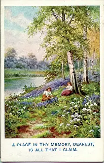 Sentimental Prints: Postcard, Peaceful riverside scene Date: early 20th century