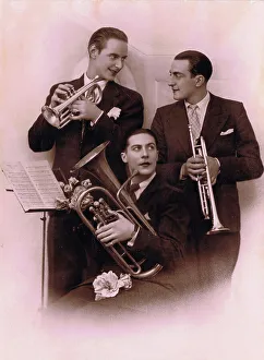Postcard showing three smart, yet effete, French musicians