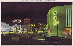 Angeles Gallery: Postcard showing Vine Street at night looking North