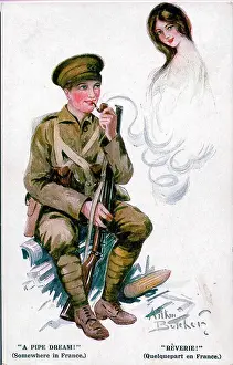 Dreaming Prints: Postcard, Soldier dreams of pretty woman - A Pipe Dream! (Somewhere in France)