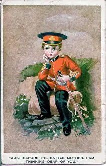 Thinks Prints: Postcard, Soldier thinks of his mother before the battle Date: 1914-1918