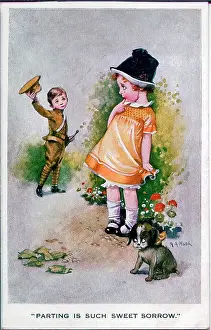 Goodbye Prints: Postcard, Soldier waves goodbye to his girl - Parting is such sweet sorrow