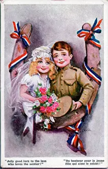Nash Prints: Postcard, Soldier's wedding - Jolly good luck to the lass who loves the soldier! Date: 1914-1918