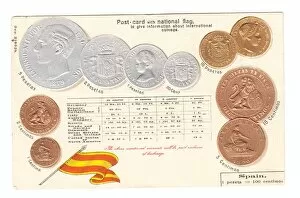 Equivalent Gallery: Postcard, Spanish flag and coins