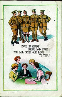 Postcard, Women write to soldiers away at the Front. Date: 1914-1918