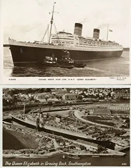 Tugs Prints: Two postcards, RMS Queen Elizabeth