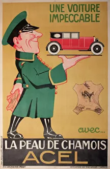 Poster advertising Acel chamois leather for cleaning cars