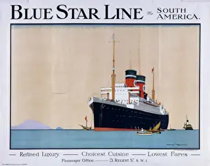 Cruise Prints: Poster advertising Blue Star Line to South America