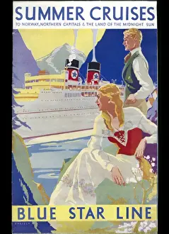 Fjords Prints: Poster advertising Blue Star Line summer cruises