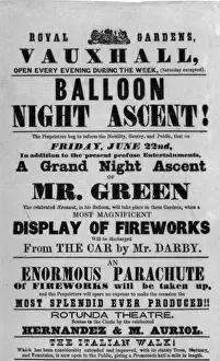 Vauxhall Prints: Poster advertising Charles Greens balloon flight