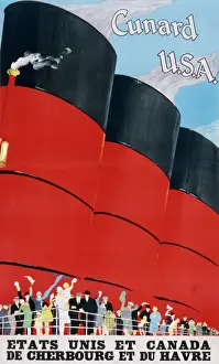 Waving Prints: Poster advertising Cunard from Europe to the USA and Canada