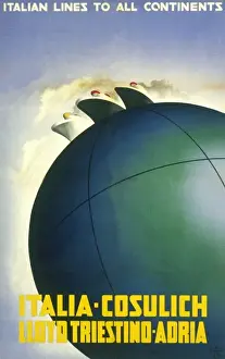 Poster advertising Italian Lines to all continents