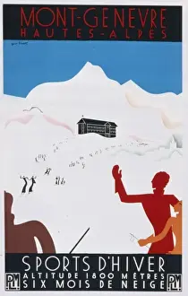 Poster advertising Mont Genevre for Winter Sports