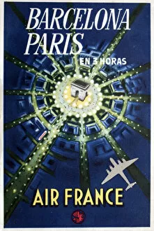 Images Dated 15th September 2015: Poster, Air France, Barcelona to Paris in three hours