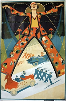 Images Dated 10th November 2015: Poster, Carnival scene with cars and performers