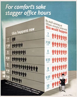 Avoid Collection: Poster, For comforts sake stagger office hours, WW2