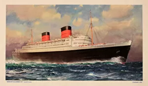 Images Dated 19th June 2018: Poster, Cunard cruise liner the Queen Elizabeth