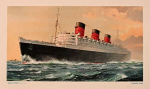 Images Dated 19th June 2018: Poster, Cunard cruise liner the Queen Mary