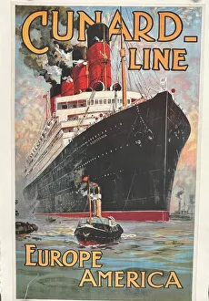 Poster, Cunard Line, Europe America on the Aquitania