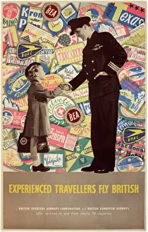 Shaking Prints: Poster, Experienced Travellers Fly British - BOAC and BEA offer services to