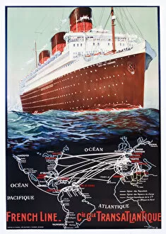 Images Dated 9th July 2018: Poster, French Line, transatlantic cruise liner