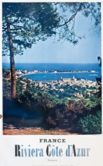 Azur Prints: Poster, French Riviera, Cote d Azur at Cannes