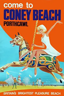 Pleasure Prints: Poster, fun fair on Coney Beach, Porthcawl Date: 1960s