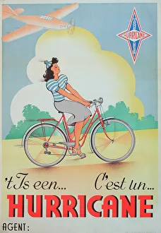 Cycles Prints: Poster, It's a Hurricane - woman riding a bicycle