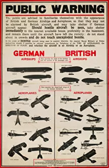 Poster, Public Warning, identifying aircraft, WW1