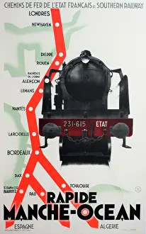 Manche Prints: Poster, railway from London to France. Spain, North Africa
