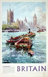 Steamers Collection: Poster, River Thames at Westminster, London