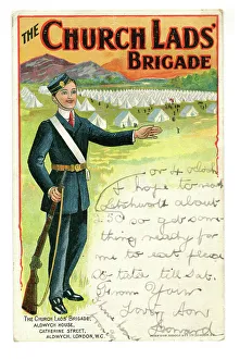 Formed Collection: Poster type card showing a Church Lads Member at camp