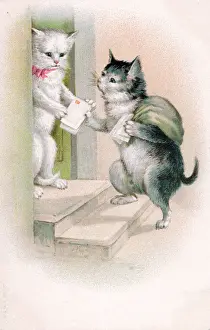 Handing Prints: Postman cat handing over some letters