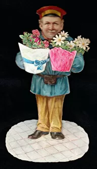 Pouch Collection: Postman delivering flowers on a Victorian greetings card