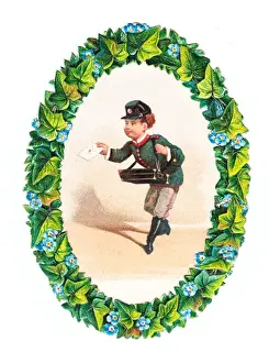 Postman delivering a letter on a Victorian scrap