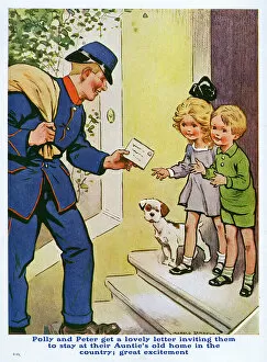 Postman delivers a letter to two children