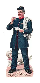 Deliver Prints: Postman with letters on a Victorian Christmas card