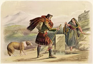 1840s Collection: A postman in the Scottish Highlands