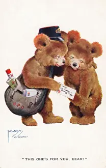 Delivering Prints: Postman teddy bear delivering a letter