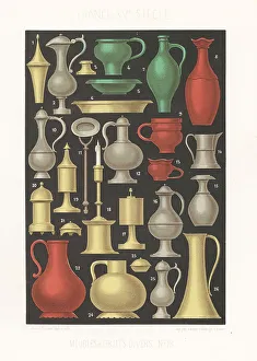 Ferdinand Sere Prints: Pots, vases, inkwells, France 15th century