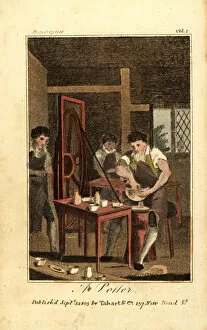 Skilled Collection: Potter making a clay vessel on a wheel driven