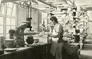 Potteries Prints: Potter making porcelain plates, Copenhagen, Denmark