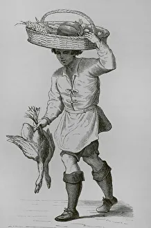 1601 Prints: Poultry dealer. Facsimile of a 16th century engraving