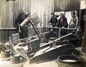 Pounding Prints: Pounding rice, Japan, circa 1880s