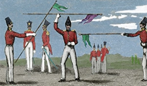 Practical exercises in fencing. Engraving. 19th century. Col Practical exercises in fencing. Engraving. 19th century. Col