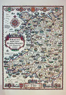 Chart Prints: Pratt's High Test Plan of Wales with Neighbouring Counties